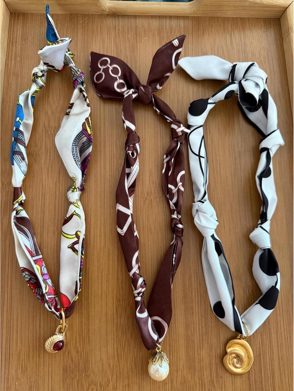 3 vintage charm scarf necklaces